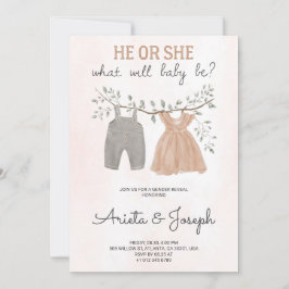 Convite Gender Reveal Invitation card on marble surface