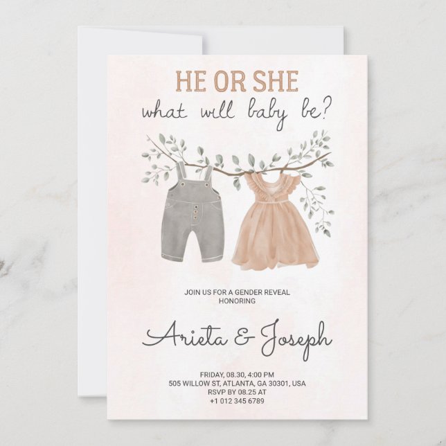 Convite Gender Reveal Invitation card on marble surface  (Frente)