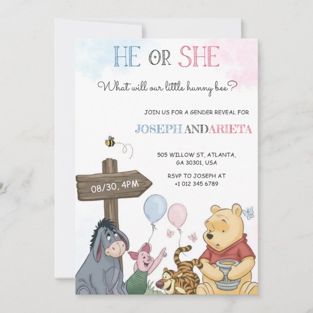 Convite Gender reveal invitation card with joyful imagery  (Frente)