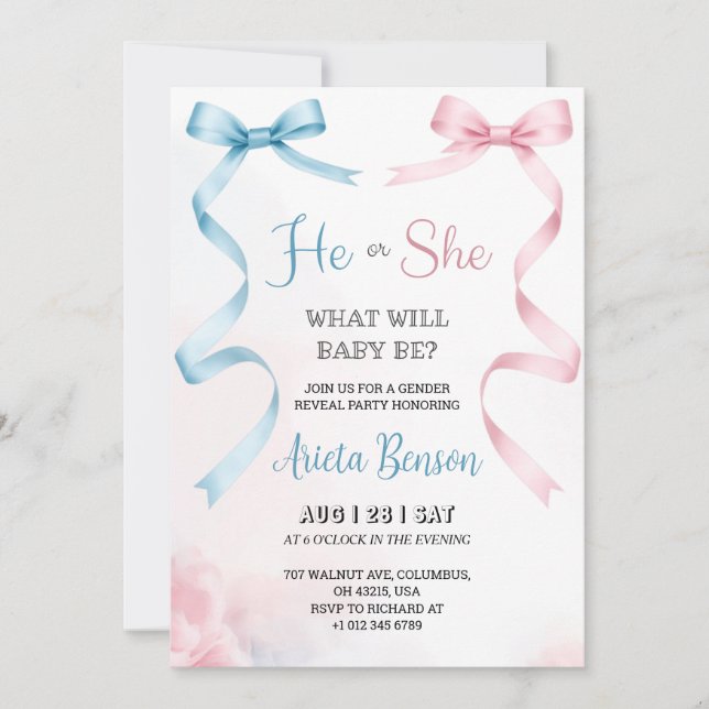 Convite gender reveal invitation card with pink Invitation (Frente)