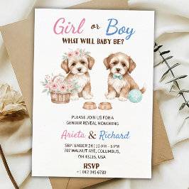Convite Gender reveal invitation featuring two puppies