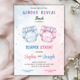 Convite Gender reveal invitation with "Bash" and "Diaper