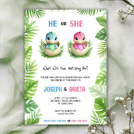 Convite Gender reveal invitation with cartoon dinosaur egg