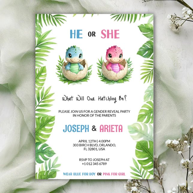 Convite Gender reveal invitation with cartoon dinosaur egg (Criador carregado)