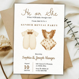 Convite Gender reveal party invitation with pastel outfits