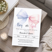 Gender reveal pink blue bow boy girl