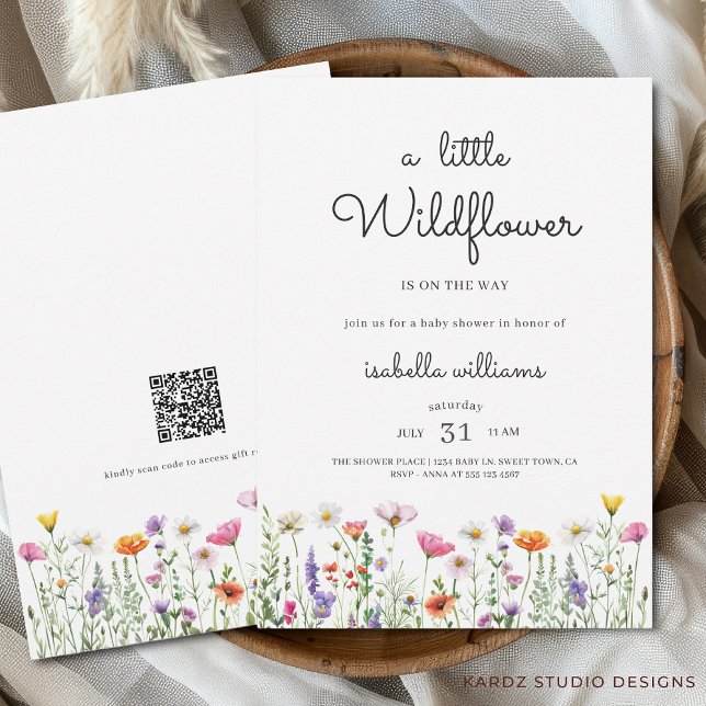 Convite Gênero Chá de fraldas Floral (Invite shown in 5 x 7 inches. Personalize text, choose size, paper and corner style before check out)