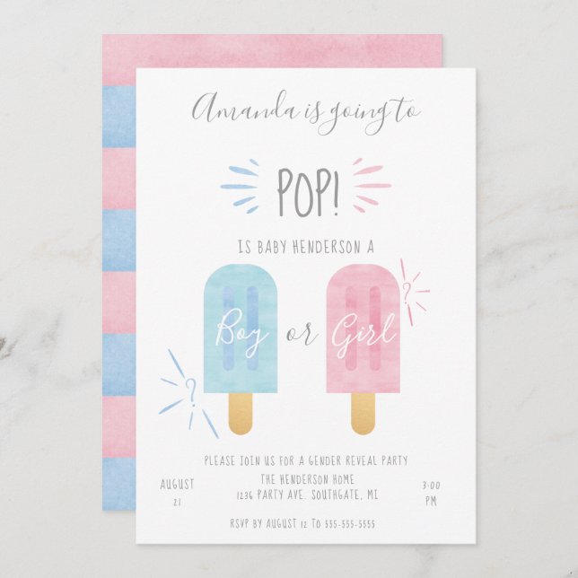 Convite Gênero picolé Revelar Convite, Menino ou Menina (Frente/Verso)