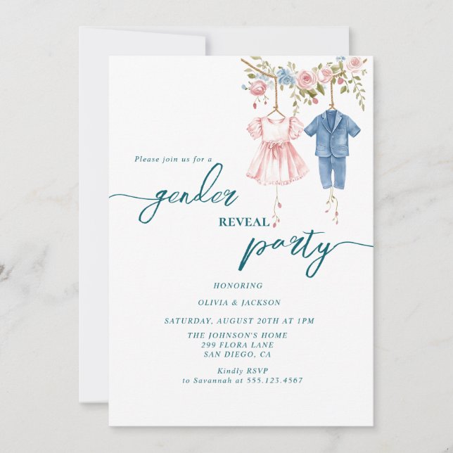 Convite gênero revela festas cor-de-rosa e azul (Frente)