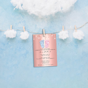 Convite Gênero Revela Pés Brilhante Azul Rosa Garota