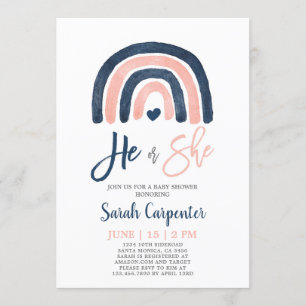 Convite Gênero Revelar chá azul-arco-íris e rosa