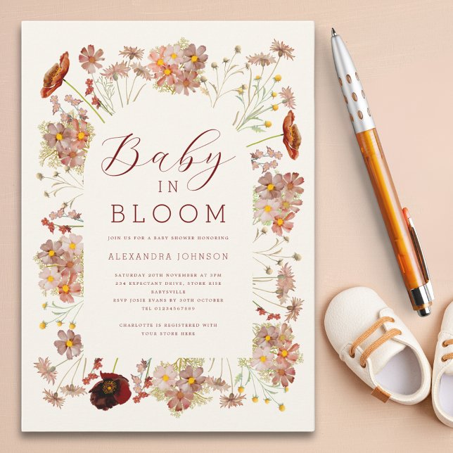 Convite Gênero selvagem Chá de fraldas neutro de queda (Wildflower gender neutral fall baby shower invitation)