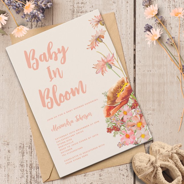 Convite Gênero selvagem Chá de fraldas neutro de queda (Wildflower baby in bloom fall baby shower invitation )
