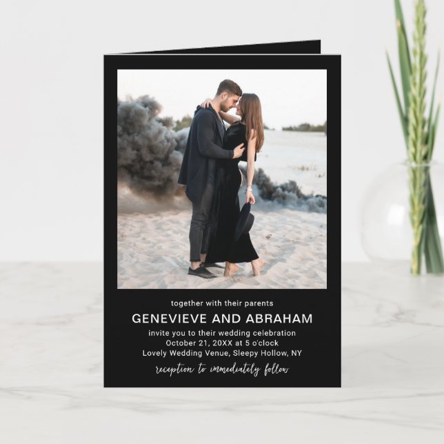Convite Genevieve Black Photo Modern Wedding (Frente)