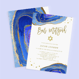 Convite Geode Azul com Cor da Água com Dourado | Bar Mitzv