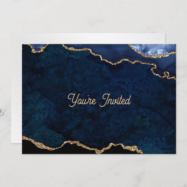 Convite Geode Blue Gilded Birthday (Frente/Verso)