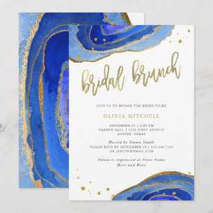 Convite Geodo Azul com Cor de Água com Dourado  Bridal Br