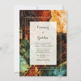 Convite Geodo Casamento Moderno Abstrato Ágata Ferrugem Az
