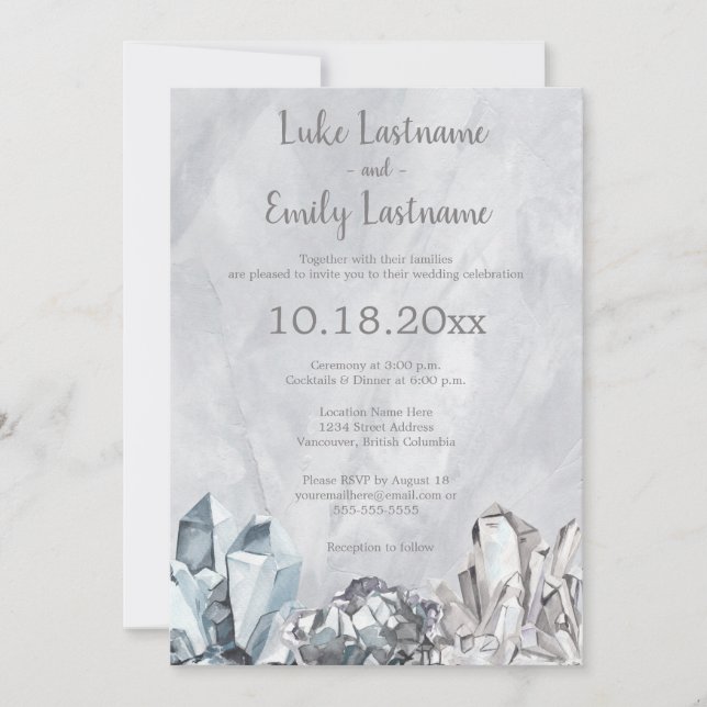 Convite Geodo & Pedras Preciosas em Casamento com Aquarela (Frente)