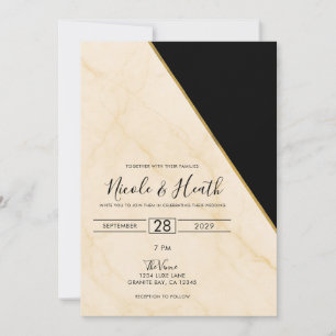 Convite Geometria Dourada Luxo Marmore Ivory e Dourado Con