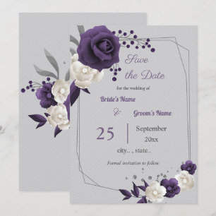 Convite geometria floral branco roxo empoeirado salvar a d