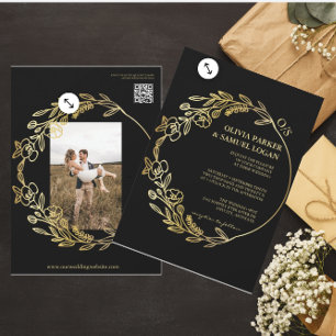 Convite Geometria Floral,Código QR,Casamento Fotográfico M