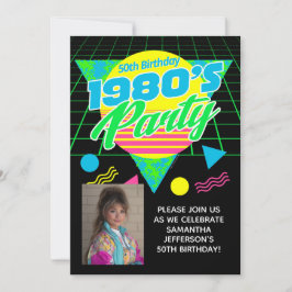 Convite Geometric 1980s 80s 50th Photo Birthday Party