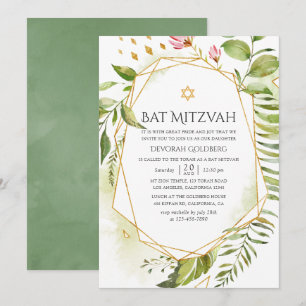 Convite Geometric Crystal Greenery Bat Mitzvah