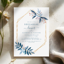 Convite Geometric Dusty Blue Elegant Rehearsal Dinner