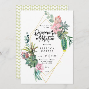 Convite Geométrica do cacto 15 da Quinceanera