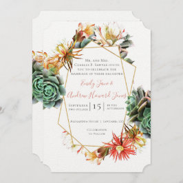 Convite Geométrica Dourada Suculenta de Cactus no Deserto