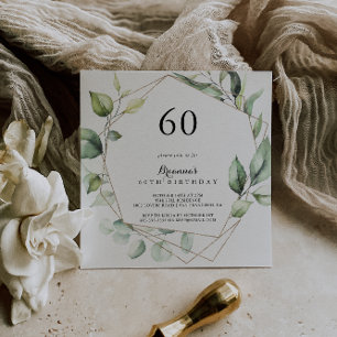 Convite Geométrica Elegante Verde Dourada 60ª Festa de a