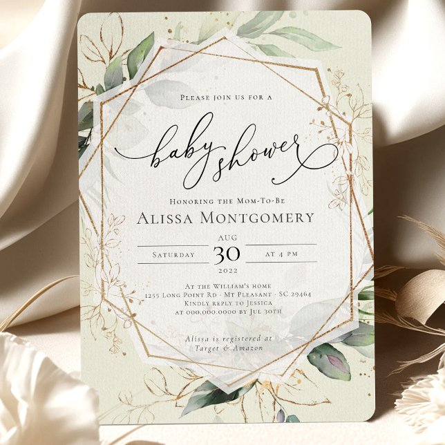 Convite geométrico ao Chá de fraldas Dourado (Criador carregado)