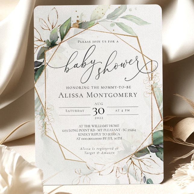 Convite Geométrico ao Chá de fraldas Verde Dourado (Criador carregado)