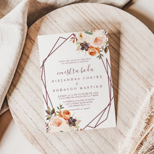 Convite Geométrico Clássico Chic Boho Floral Nuestra Boda