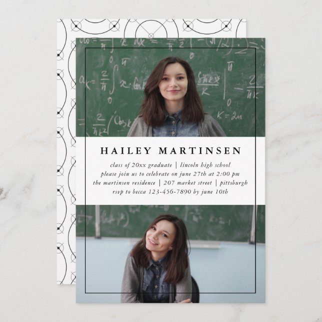 Convite Geométrico com Festa de formatura de Fotografias F (Frente/Verso)