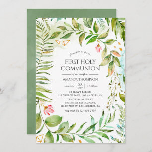 Convite Geométrico Crystal Greenery Primeira Comunhão Sagr