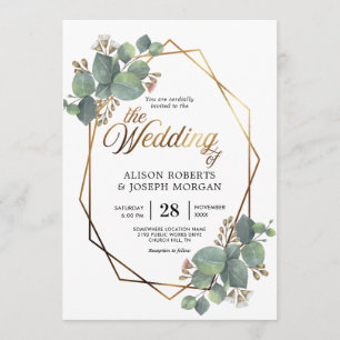 Convite geométrico do casamento do quadro do ouro