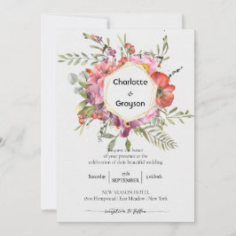 Convite Geométrico Dourado | Casamento de Buquê Floral Vio