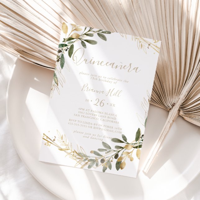 Convite Geométrico Dourado Greenerescência Quinceañera (Criador carregado)