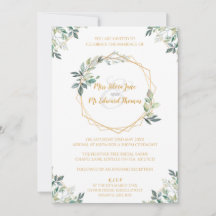 Convite Geométrico Dourado para Casamento de Folha