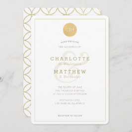 Convite Geométrico Elegante Dourado Monograma