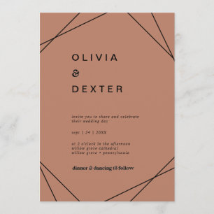 Convite Geométrico Moderno   Casamento Casual de Cobre