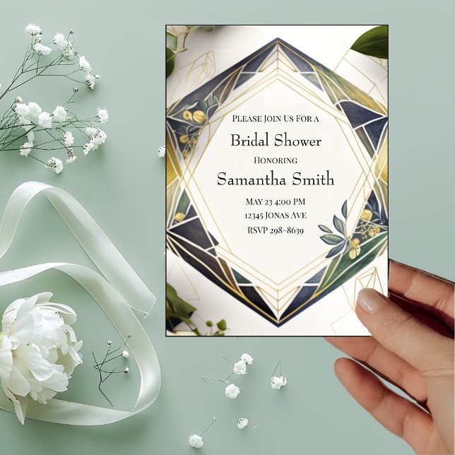 Convite Geométrico Moderno com Chá de panela de Flores Peq (Criador carregado)