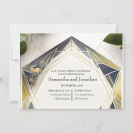 Convite Geométrico Moderno com Pequenas Flores Rehearsal