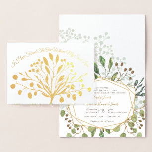 Convite Geométrico para Casamento de Gold Foil Gre