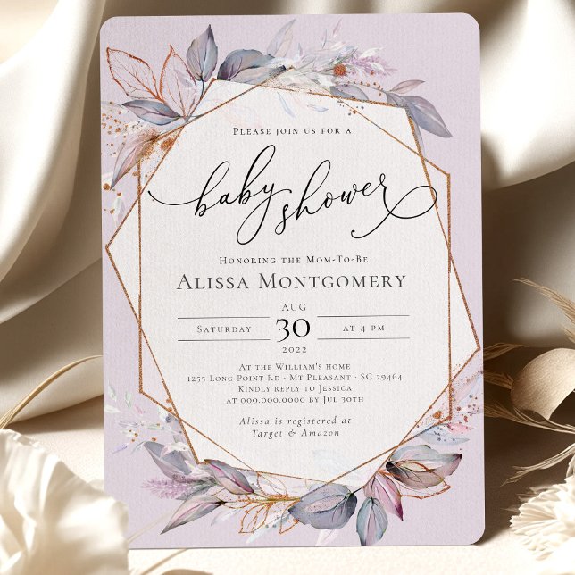 Convite Geométrico para Chás de fraldas de Lavanda (Criador carregado)