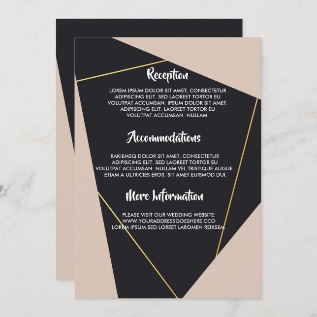 Convite Geométrico preto-rosa e dourado (Frente/Verso)