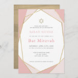 Convite Geométrico Rosa e Dourado Bat Mitzvah<br><div class="desc">Este convite do Bat Mitzvah moderno e chic apresenta um fundo branco com quadros geométricos dourados falsos a rosa. O verso apresenta um fundo dourado falso. Altere a cor do plano de fundo e personalize-a para as suas necessidades. Você pode encontrar produtos correspondentes na minha loja.</div>