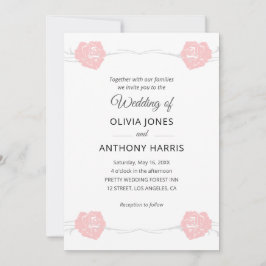 Convite Geométrico Rosa Floral Elegante Casamento